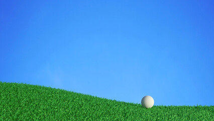 golf ball on mound green grass blue sky background outdoor activity 3D rendering