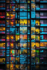 Colourful skyscraper with a lot of windows and people inside. Vibrant complex AI illustration