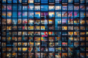 Colourful skyscraper with a lot of windows and people inside. Vibrant complex AI illustration