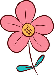 Naklejka premium Pink flower hand drawn sketch style cartoon PNG