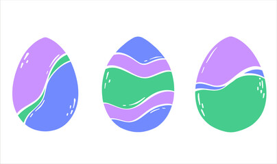 Set of colored Easter eggs with an ornament. Decorated eggs for the spring holiday. Flat vector illustration for concept design. isolated object.