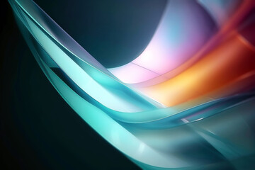 Abstract wavy shape in 3D. iridescent vibrant colors with reflection and refraction. Abstract 3D background. Digitally generated AI image.