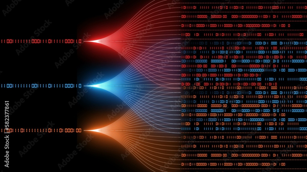 Poster big data technology - data flow concept - neural network for artificial intelligence - 3d illustrati