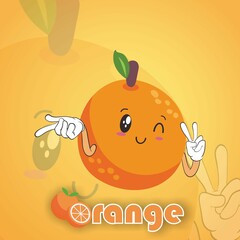 Animated image of a stylized orange, with an orange background and orange letters below it.
