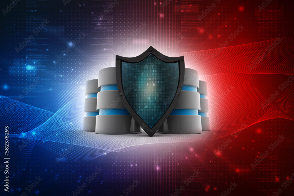 Poster 3d rendering database and computer data security concept