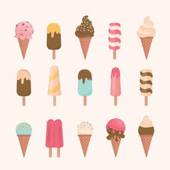 ice cream cone and bar. pastel and colorful icecream isolate on pink. vector illustration