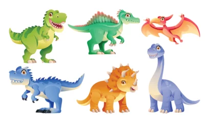 Fotobehang Set of cute dinosaur characters in cartoon style © YG Studio