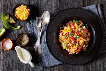 pinto beans bacon pepper cornbread salad, top view