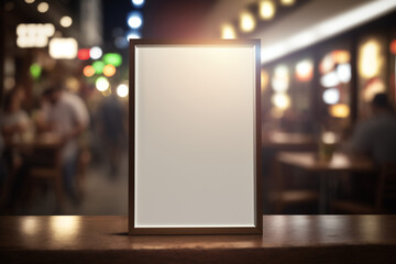 blank white empty menu digital sign poster mockup in restaurant, bar, pub
