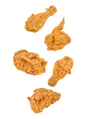 Fried chicken falling in the air isolated on transparent background. PNG