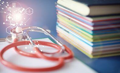 Concept of medical education with book and stethoscope