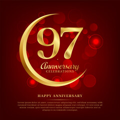 97 years anniversary with golden moon and red shiny background added with text for congratulations words