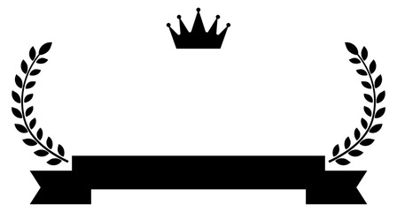 黒色の王冠とリボンのついた月桂樹のフレーム - obrazy, fototapety, plakaty