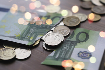 A Europe banknote value of 100 euro. The concept of finance, investment, savings and cash. Money background. Currency exhange. Economic crisis. Rouble euro cash.