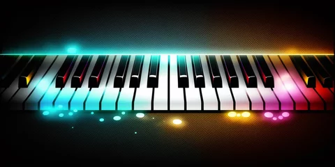 Fotobehang piano keyboard with glow light abstract background. Generated AI © bahadirbermekphoto