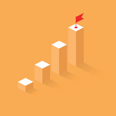 Success growth icon in flat style. Isometric level stairs vector illustration on isolated background. Progress sign business concept.