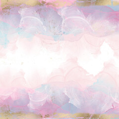 Fototapeta na wymiar Dreamy abstract background painted by alcohol ink technique decorated with gold overlay texture. Festive decorative illustration. Transparent background, png 