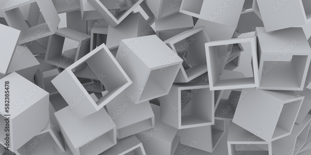 Poster gray cubes hover over each other on a light background