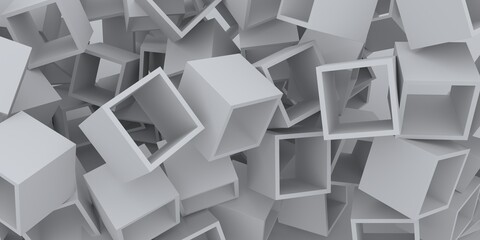 Gray cubes hover over each other on a light background