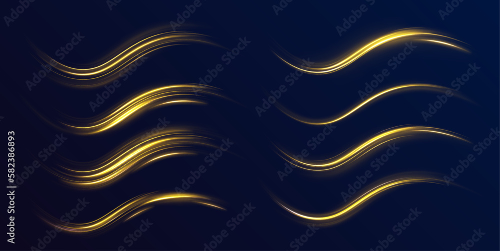 Poster shining spiral transparent glow effect. abstract shiny color gold wave design element. vector illust