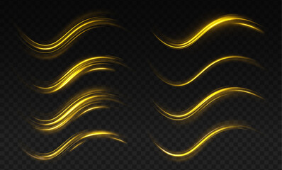 Shining spiral transparent glow effect.  Abstract shiny color gold wave design element. Vector illustration
