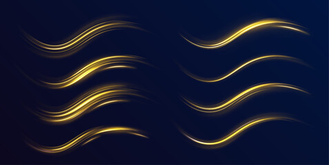 Shining spiral transparent glow effect.  Abstract shiny color gold wave design element. Vector illustration