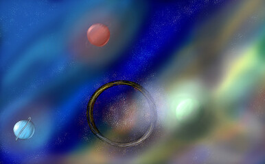 Cosmos illustration, digital art, paint of planets and cosmos