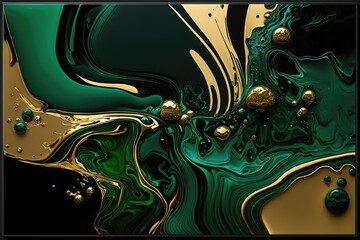 Fototapeta na wymiar Extravagant gold green black background, marble ink abstract art from exquisite original painting, abstract background, Generative AI