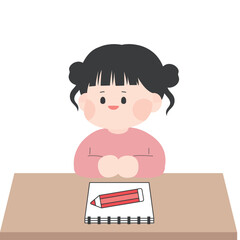 책상에 앉아있는 여자 어린이