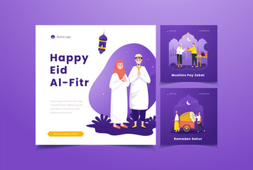 Islamic muslim eid mubarak greeting on social media post template