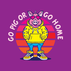 Pig Mascot Character Design with Street Urban Art Wear