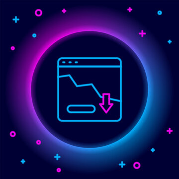 Glowing neon line Financial growth decrease icon isolated on black background. Increasing revenue. Colorful outline concept. Vector