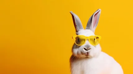 Foto op Canvas Cool bunny with sunglasses on colorful background. Generative AI © Unionproject