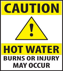 Hot water sign, caution, hot water can be burn, burn injury can occur