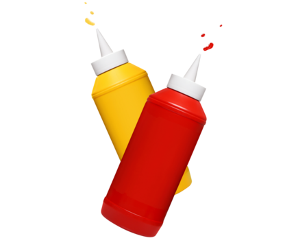 Mustard and ketchup in plastic bottles, cut out
