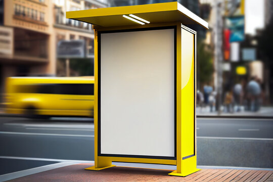 Yellow color Blank advertising billboard poster mockup at Urban city outdoor , (Created with Generative AI technology)
