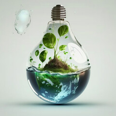Illustration of an energy-saving light bulb with environmental protection concept for World Water Day and Ecology