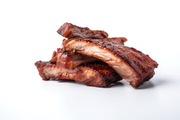 Hot grilled spare ribs with barbecue sauce isolated on white background. Ai generative