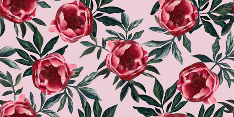 seamless pattern with red peony