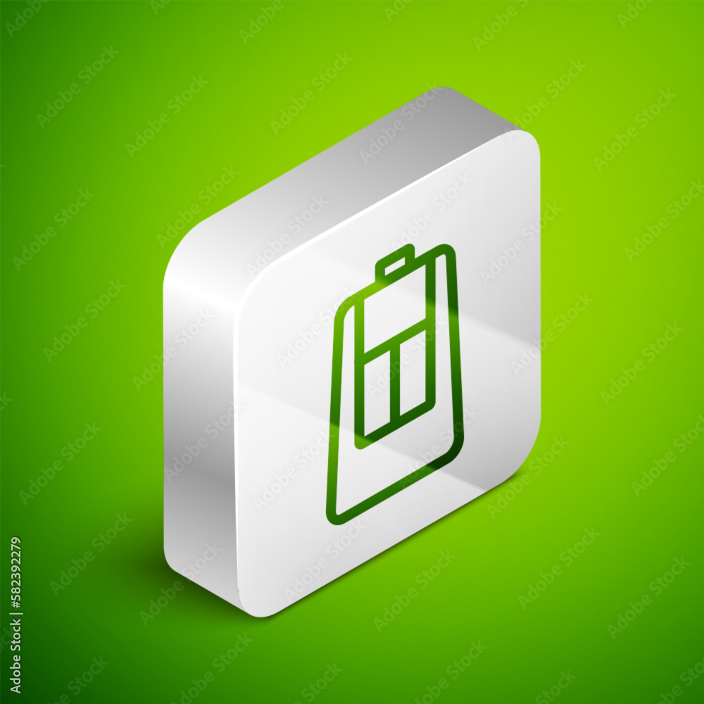 Poster isometric line car key with remote icon isolated on green background. car key and alarm system. silv