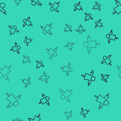 Black line Scarecrow icon isolated seamless pattern on green background. Vector