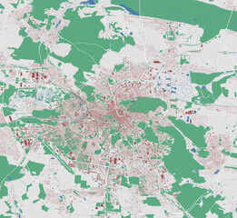 Lviv map. Detailed map of Lviv city administrative area. Cityscape urban panorama. Outline map with buildings, water, forest.
