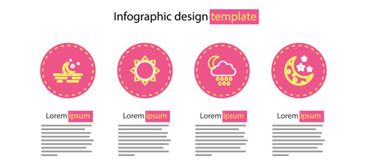 Set line Cloud with rain and moon, Moon stars, Sun and icon. Vector © vector_v