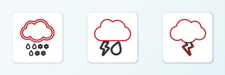Set line Storm, Cloud with snow and rain and lightning icon. Vector