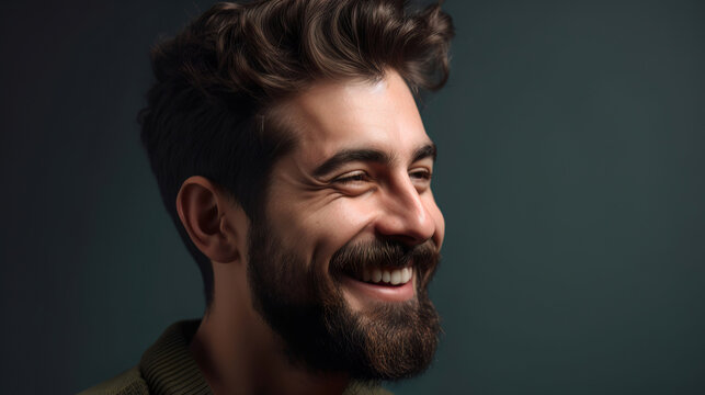 studio portrait of a smiling handsome man, generative ai