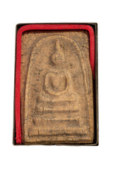 Amulets, Macro Thai buddha amulet isolated on white background.