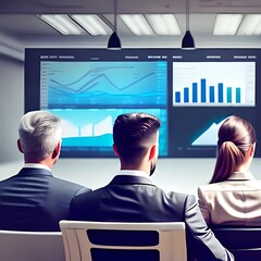 Business people working together analyzing graphs at a conference 