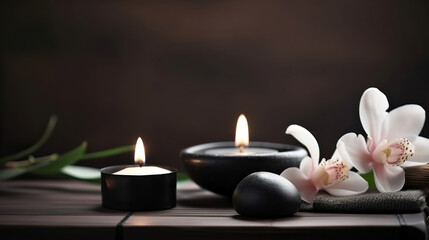 zen spa relax aromatherapy wellness massage still life with candles and flowers, generative ai - obrazy, fototapety, plakaty