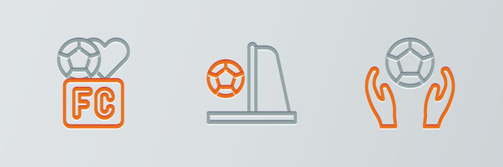Set line Soccer football ball, Fan club and Football goal with icon. Vector