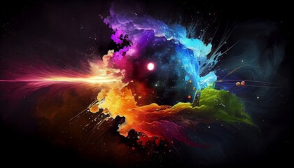 the beauty and wonder of outer space, with a rainbow-colored burst of light and energy, Generative AI, Illustration